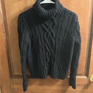 Lands' End Black Cable Knit Turtleneck Sweater